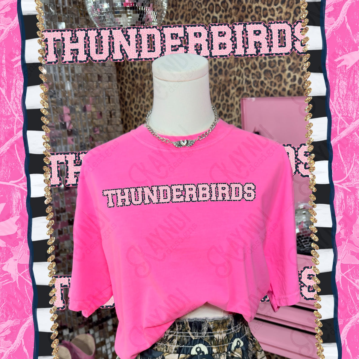 Varsity Stars Thunderbirds TropCowg CC Neon Pink Top