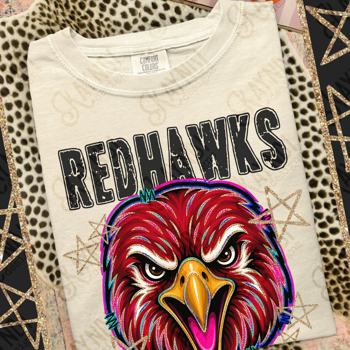 Grunge Varsity Red Hawks Top