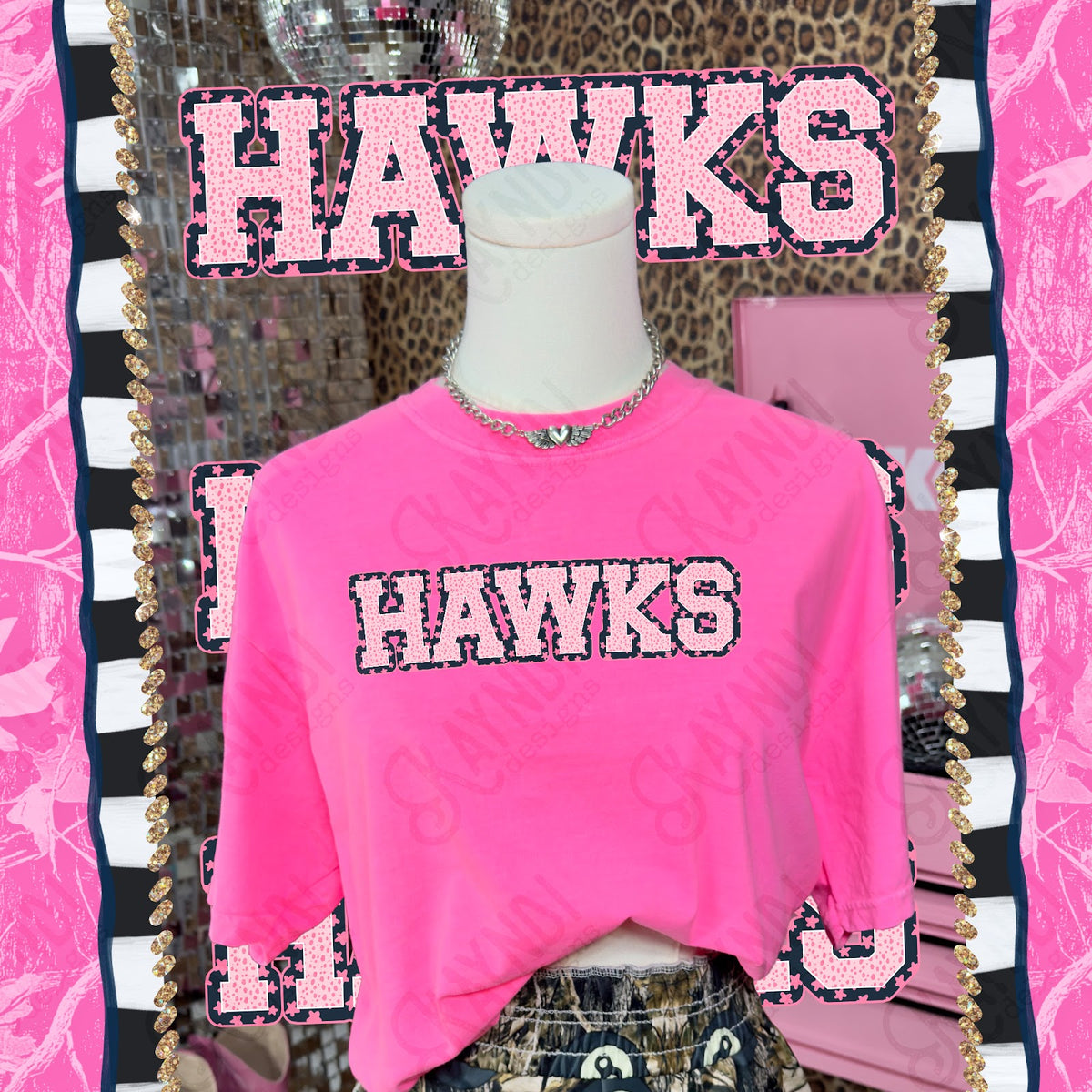 Varsity Stars Hawks TropCowg CC Neon Pink Top