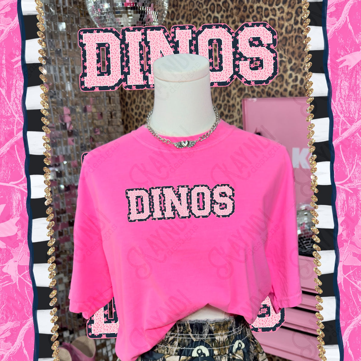 Varsity Stars Dinos TropCowg CC Neon Pink Top
