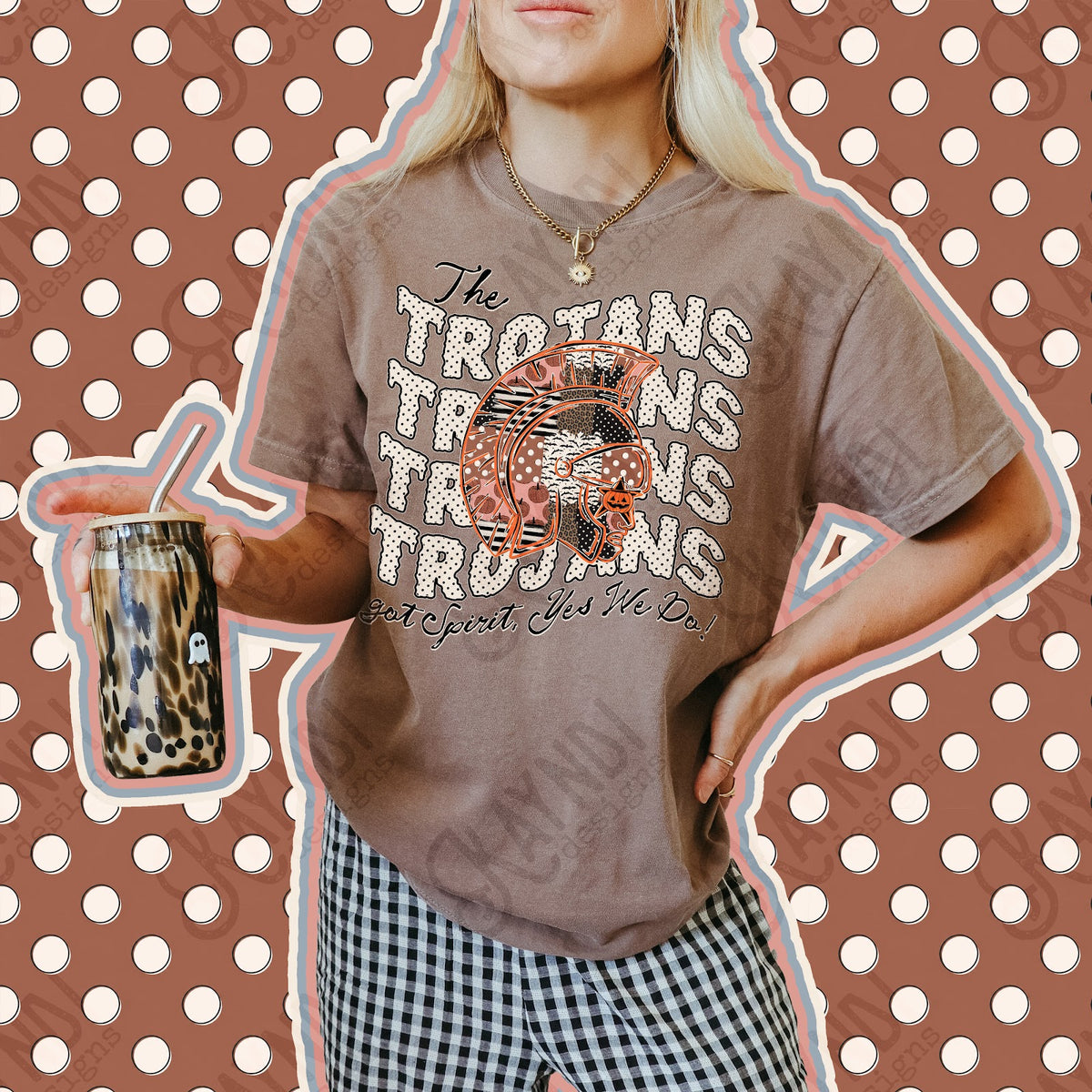 Patchwork Pumpkin Spirit Trojans Top