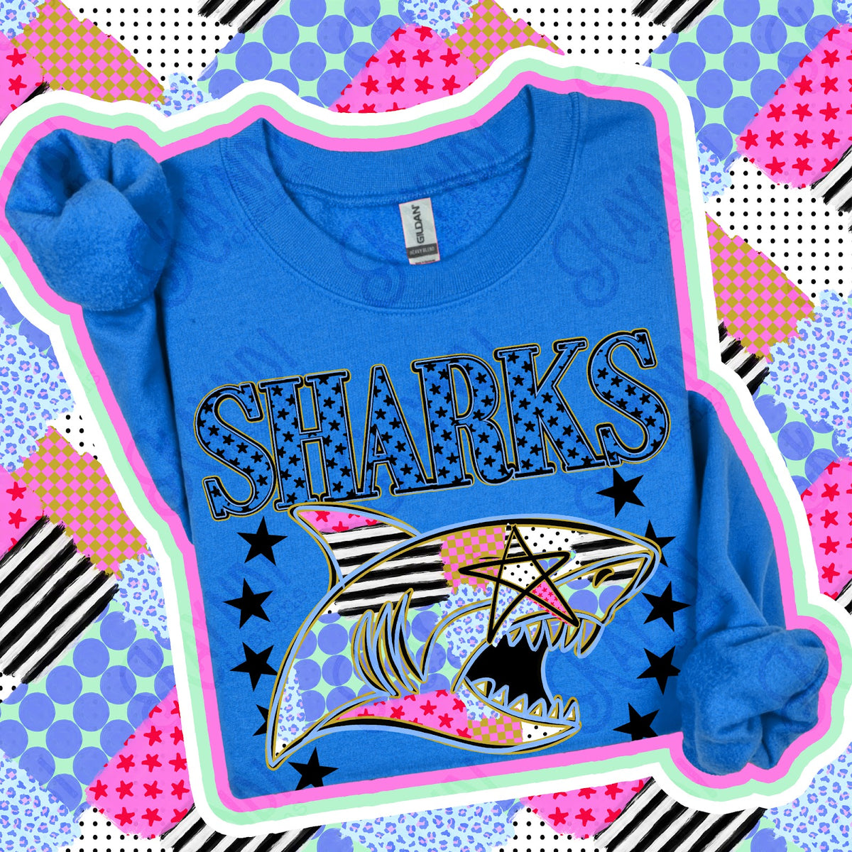 Patchwork Varisty Stars Sharks Top