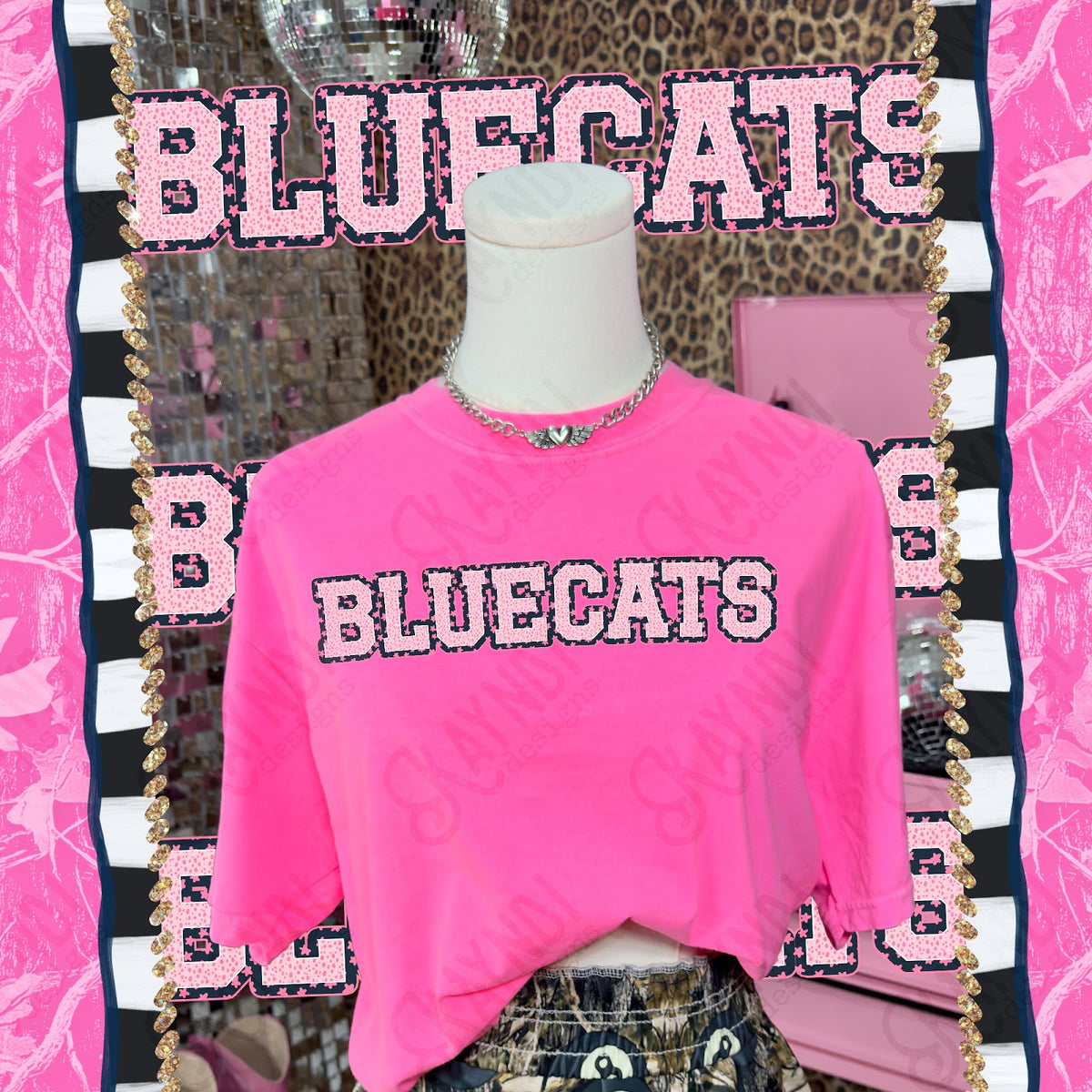 Varsity Stars Bluecats TropCowg CC Neon Pink Top