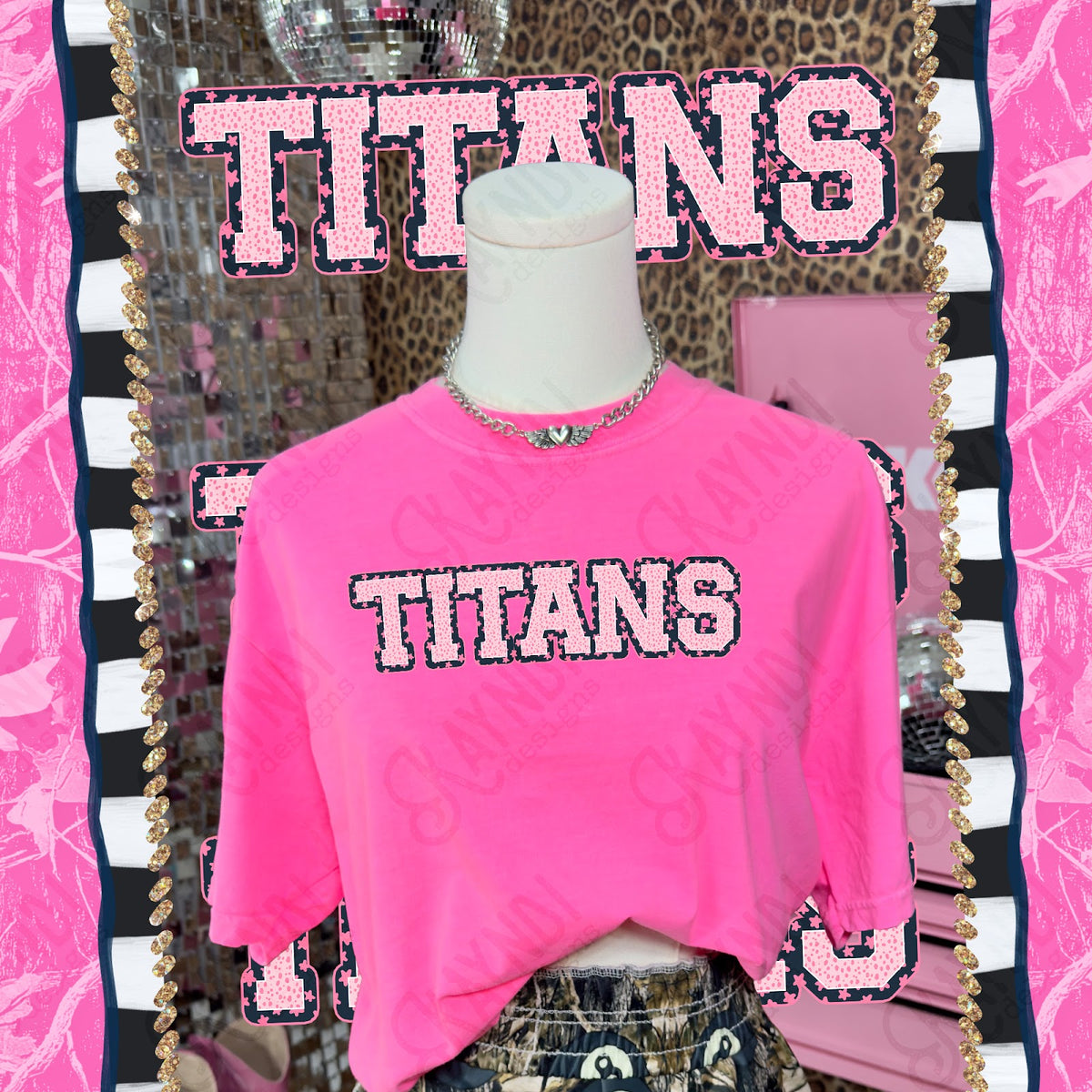 Varsity Stars Titans TropCowg CC Neon Pink Top