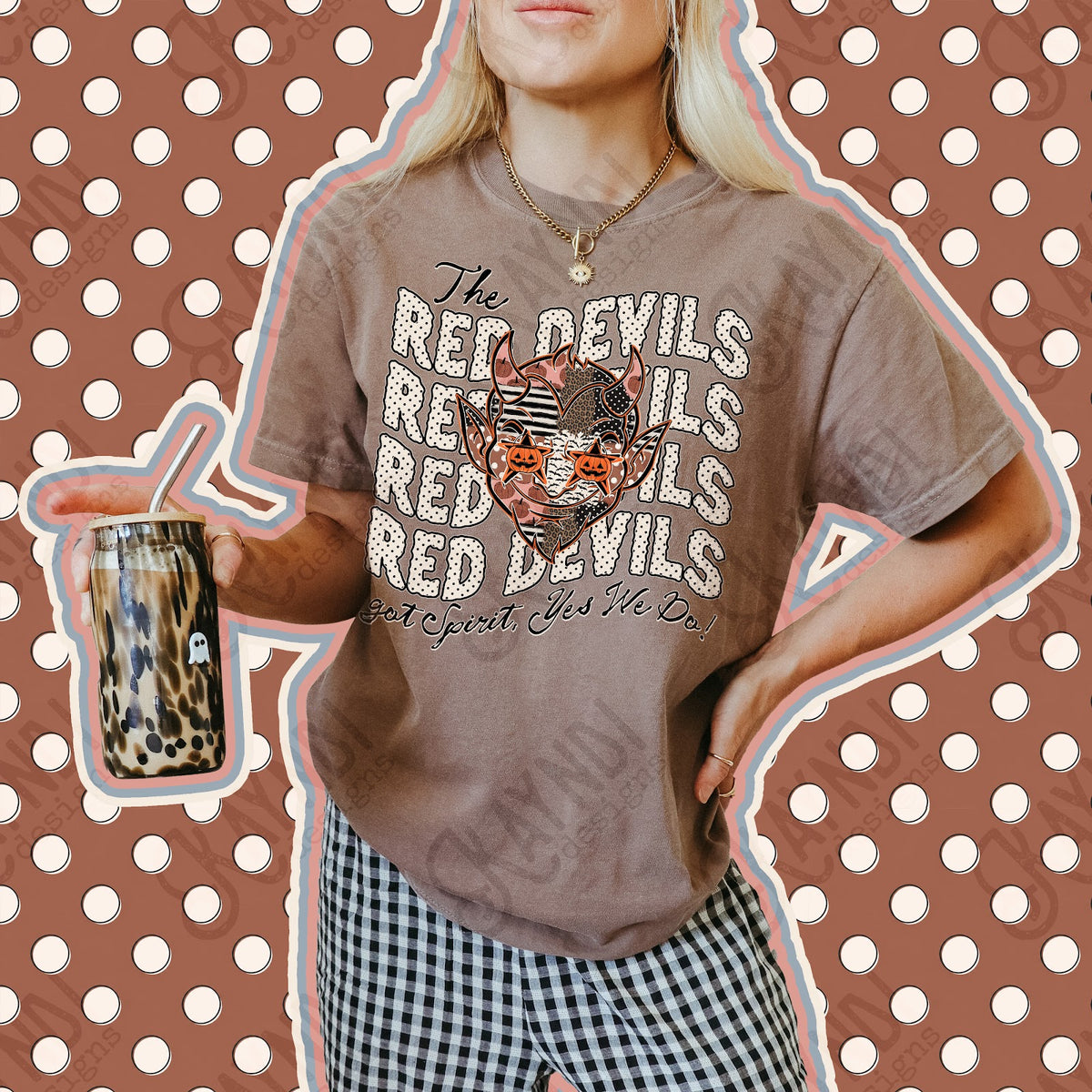 Patchwork Pumpkin Spirit Red Devils Top