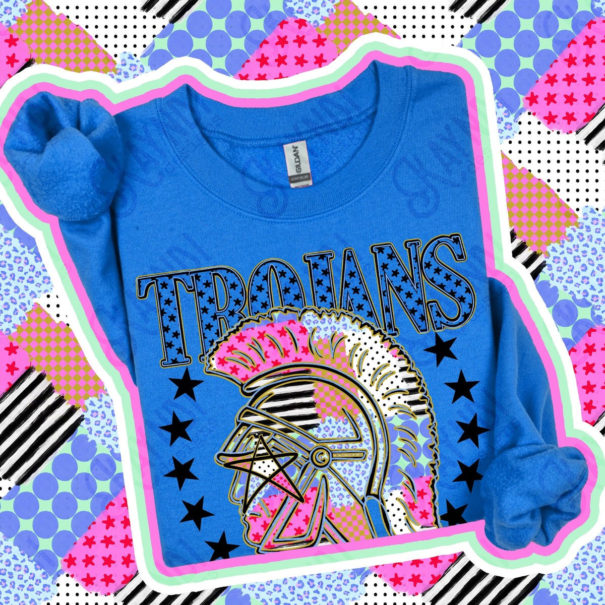 Patchwork Varisty Stars Trojans 3 Top