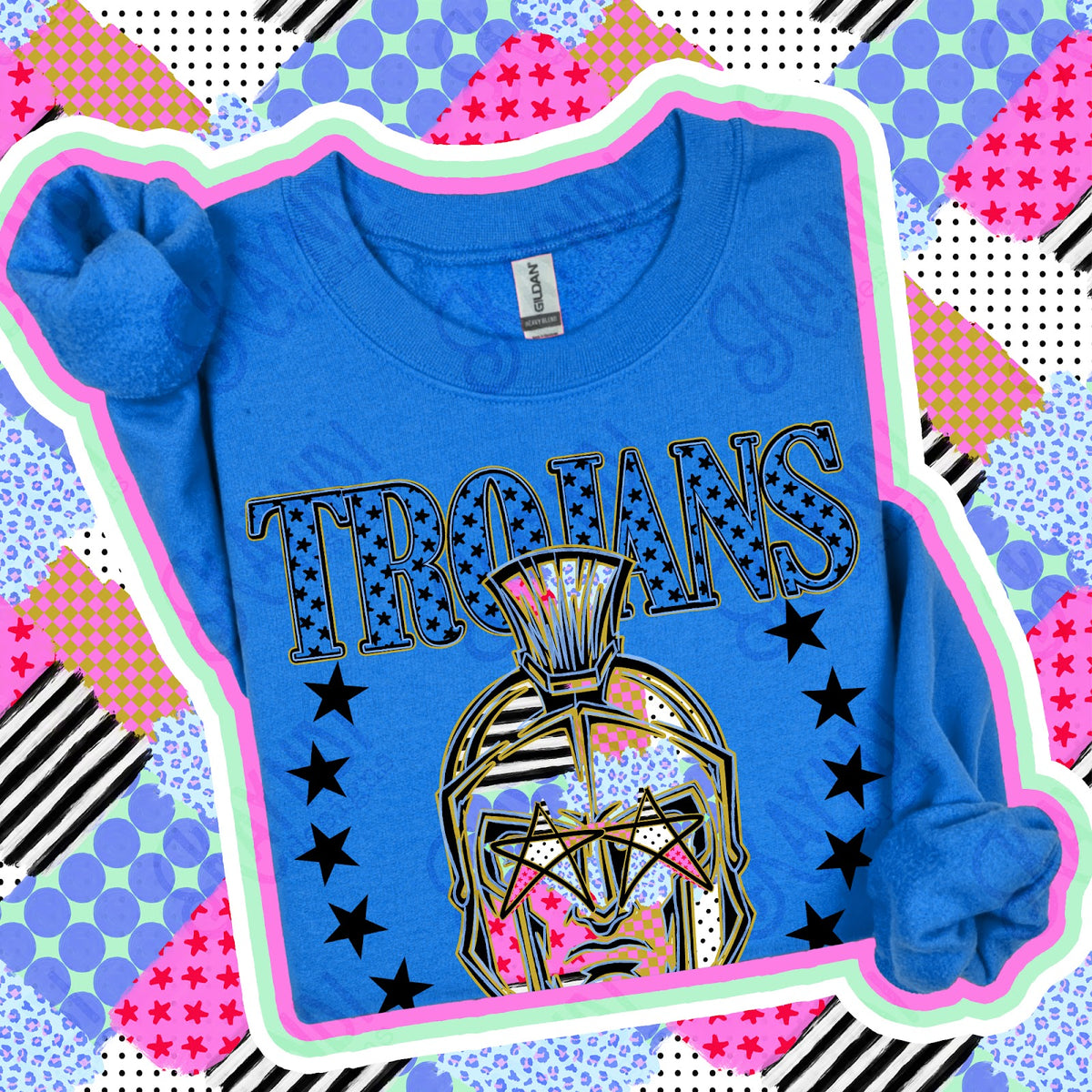 Patchwork Varisty Stars Trojans 2 Top