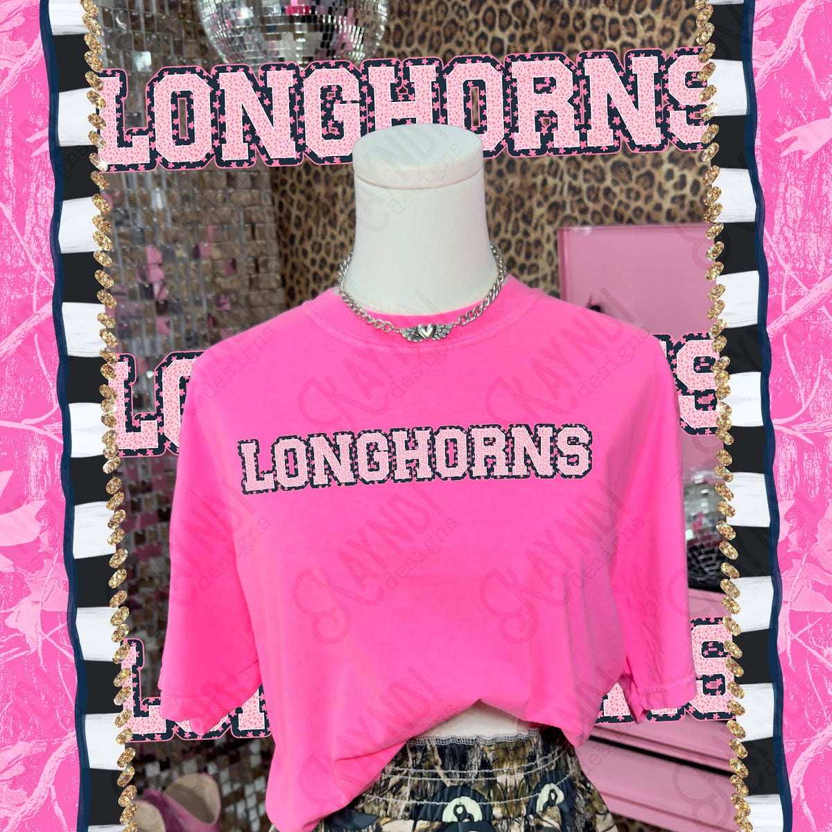 Varsity Stars Longhorns TropCowg CC Neon Pink Top
