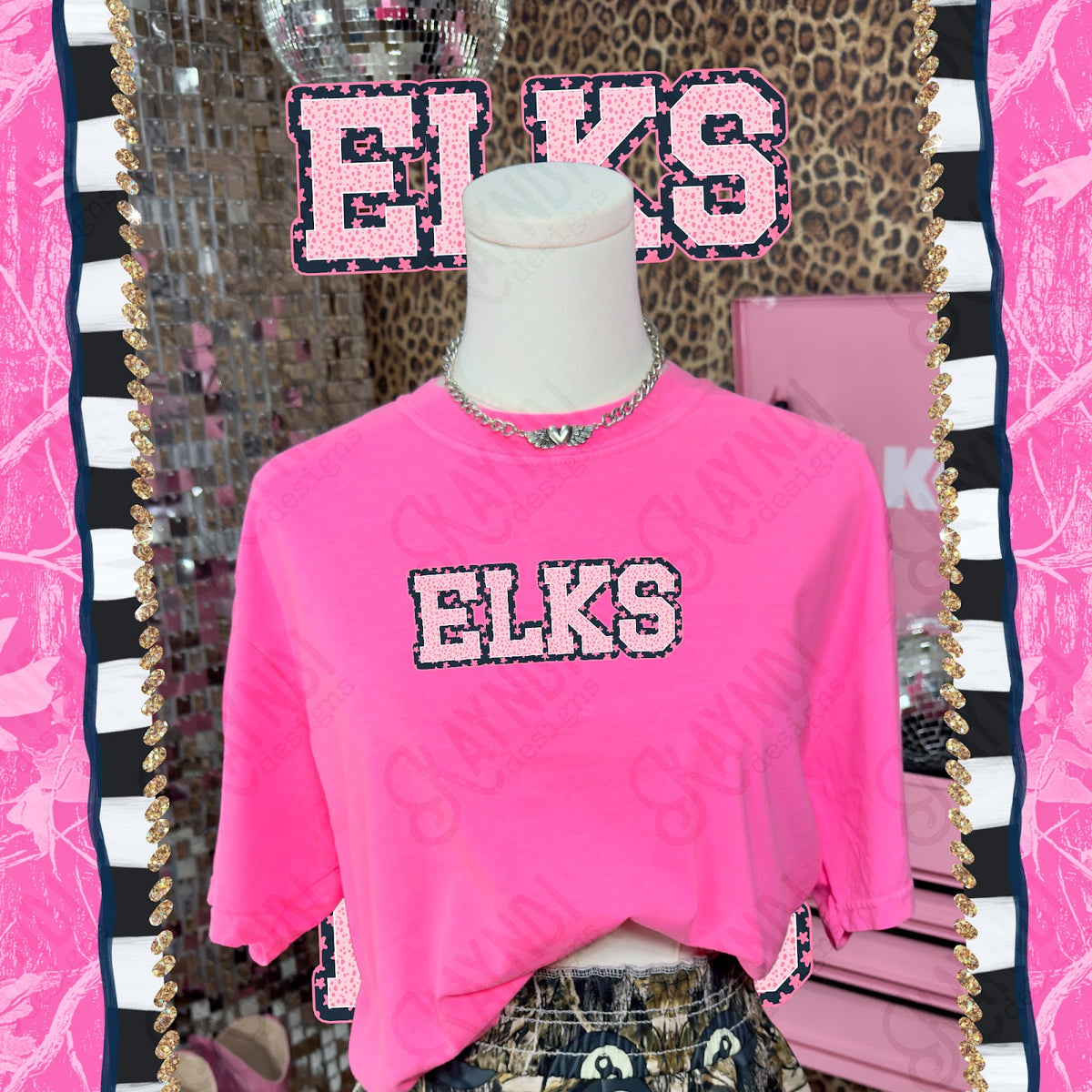 Varsity Stars Elks TropCowg CC Neon Pink Top