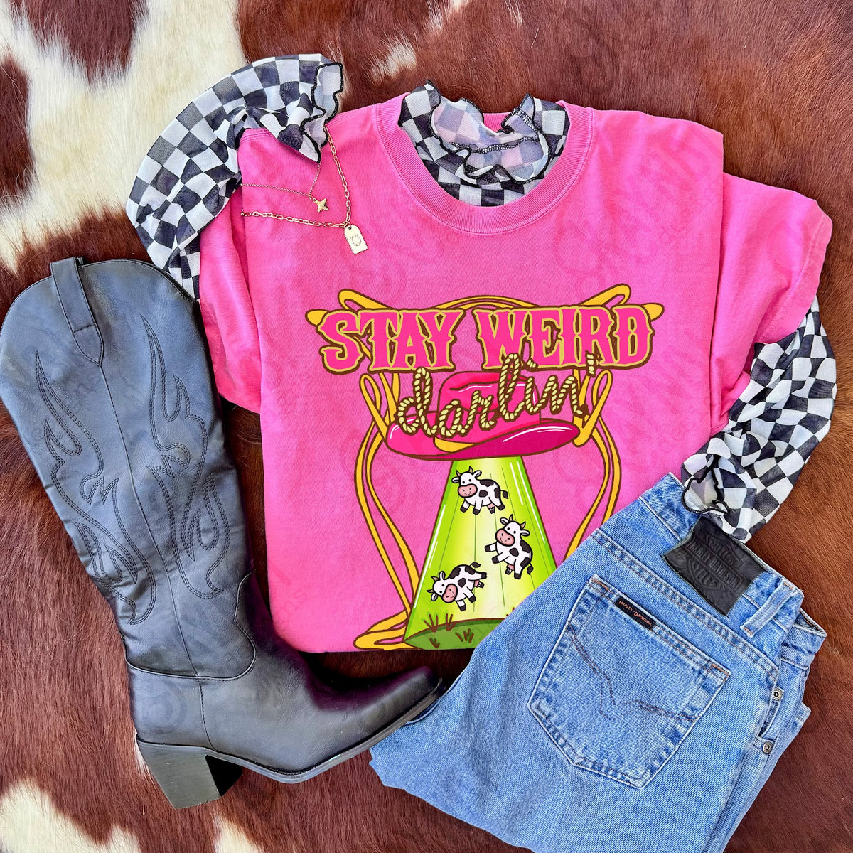 Stay Weird Darlin TropicalCowgirl Comfort Colors Crunchberry Top