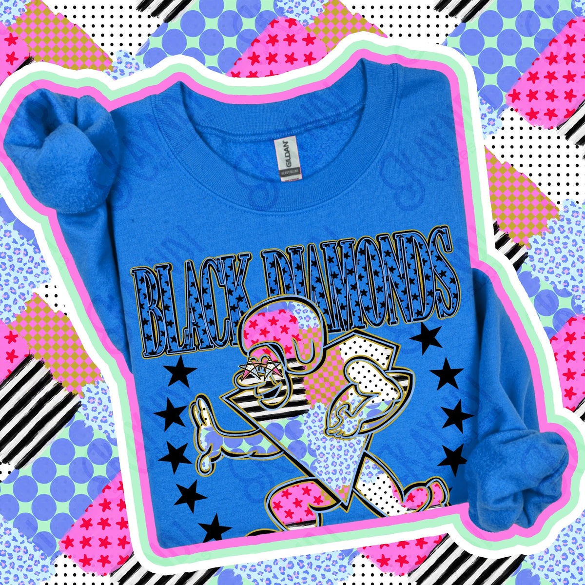 Patchwork Varisty Stars Black Diamonds Top