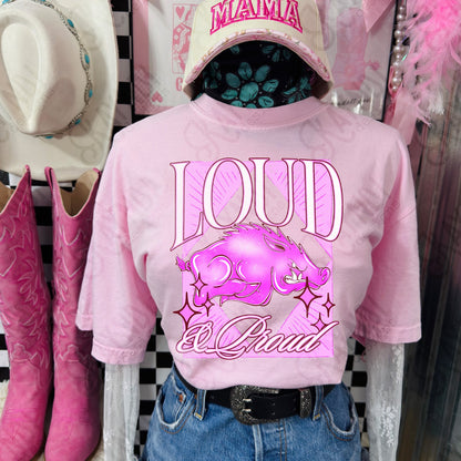 KayndiDesigns Loud and Proud Pink Razorback TropicalCowgirl Comfort Colors Blossom Top