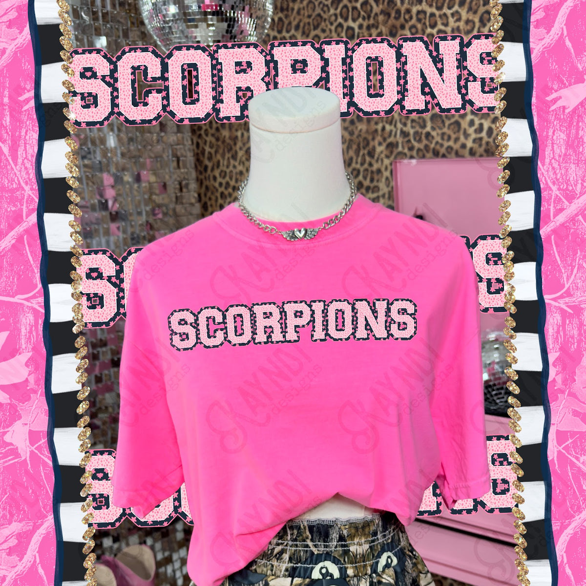 Varsity Stars Scorpions TropCowg CC Neon Pink Top