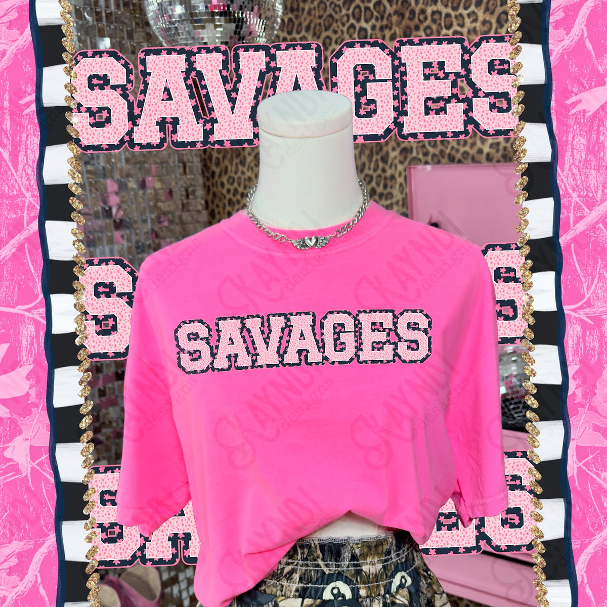 Varsity Stars Savages TropCowg CC Neon Pink Top