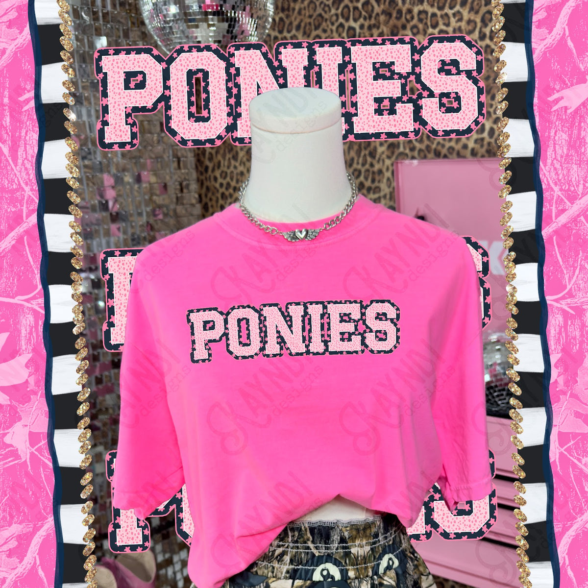 Varsity Stars Ponies TropCowg CC Neon Pink Top