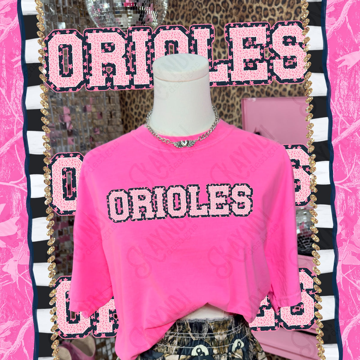 Varsity Stars Orioles TropCowg CC Neon Pink Top