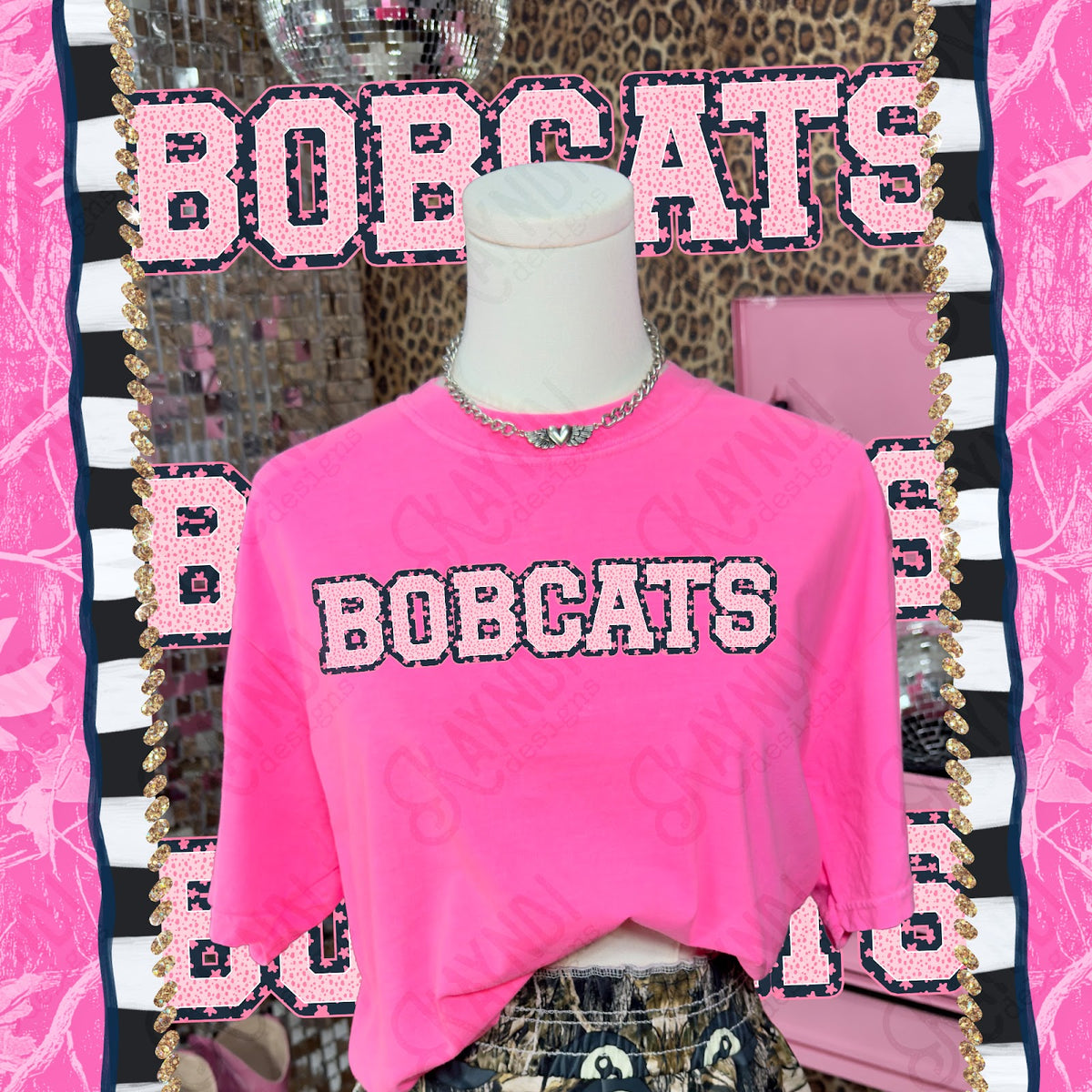 Varsity Stars Bobcats TropCowg CC Neon Pink Top