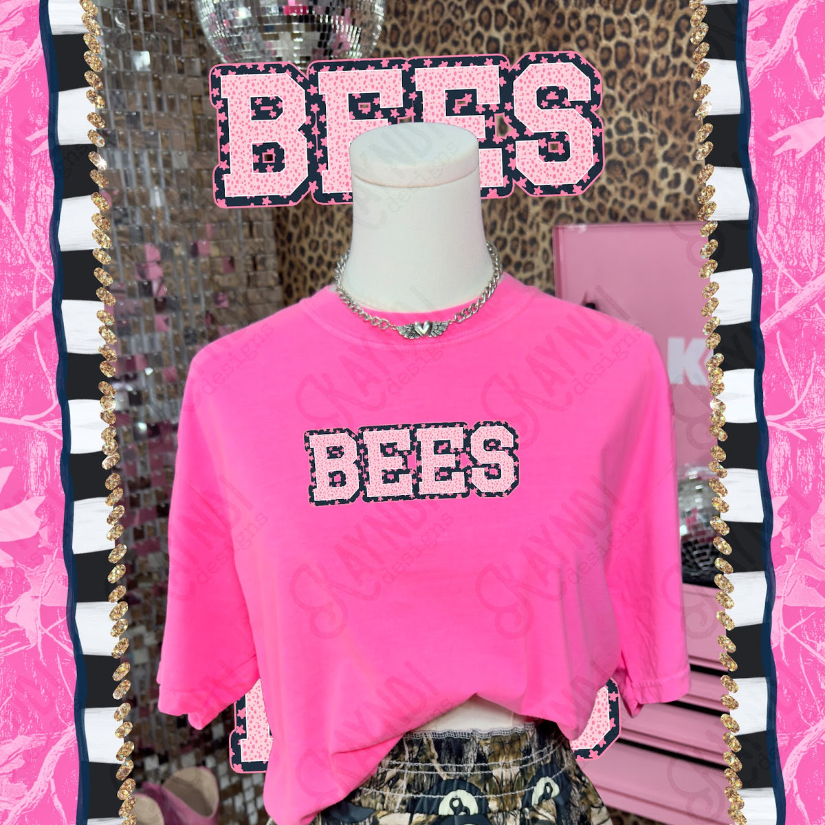 Varsity Stars Bees TropCowg CC Neon Pink Top
