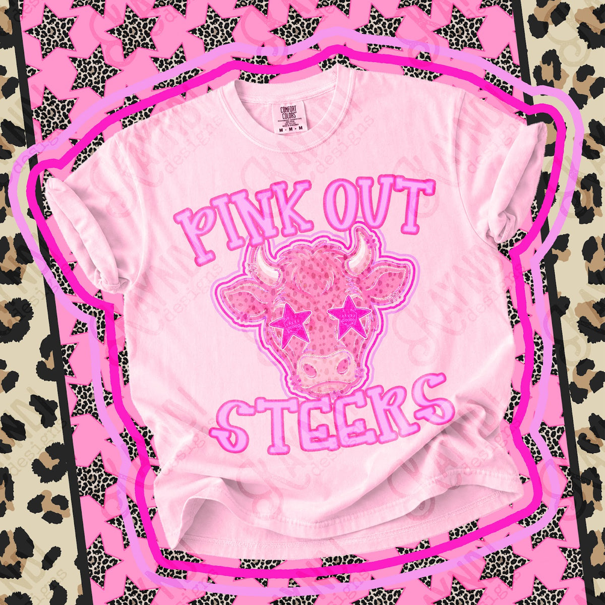 Pink Out Steers 2 Top design mockup