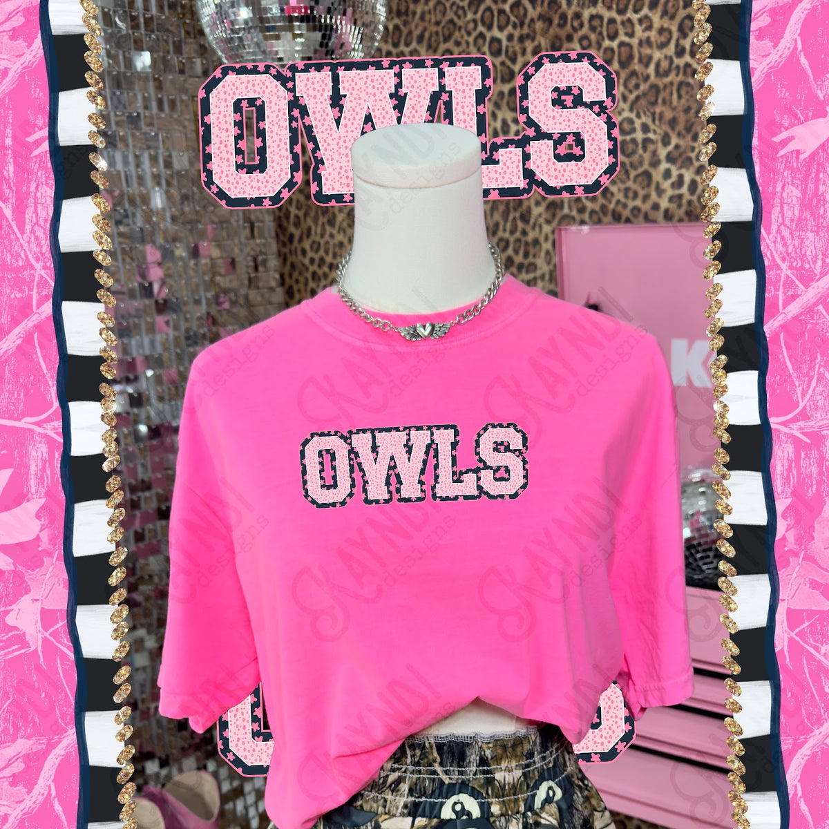 Varsity Stars Owls TropCowg CC Neon Pink Top