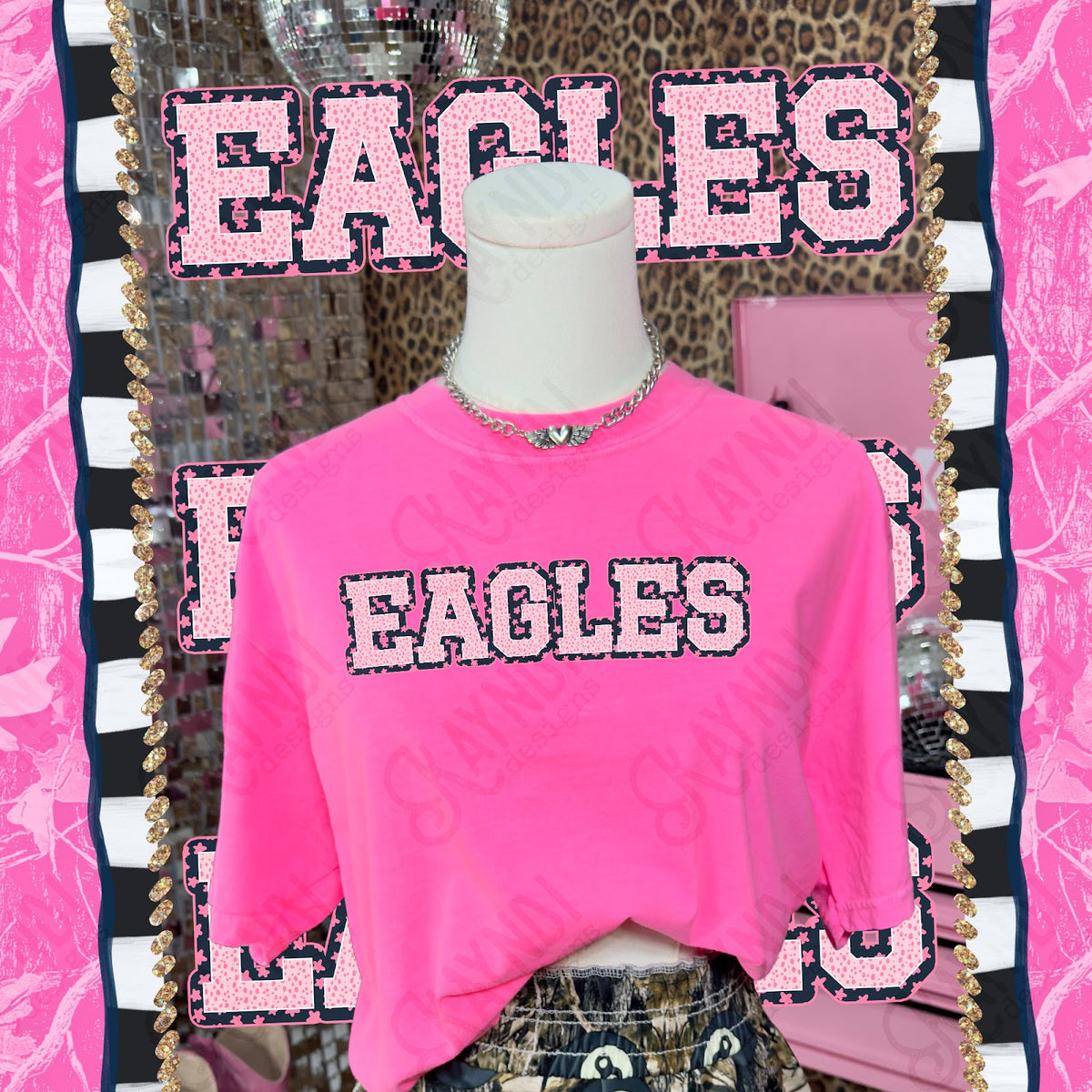 Varsity Stars Eagles TropCowg CC Neon Pink Top