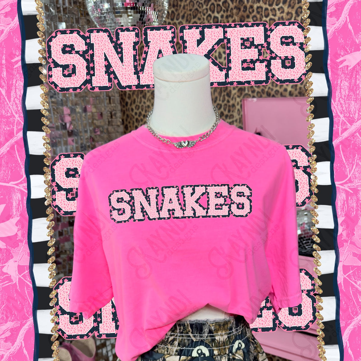 Varsity Stars Snakes TropCowg CC Neon Pink Top