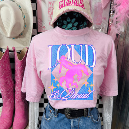 KayndiDesigns Loud and Proud Pink Cowboy TropicalCowgirl Comfort Colors Blossom Top