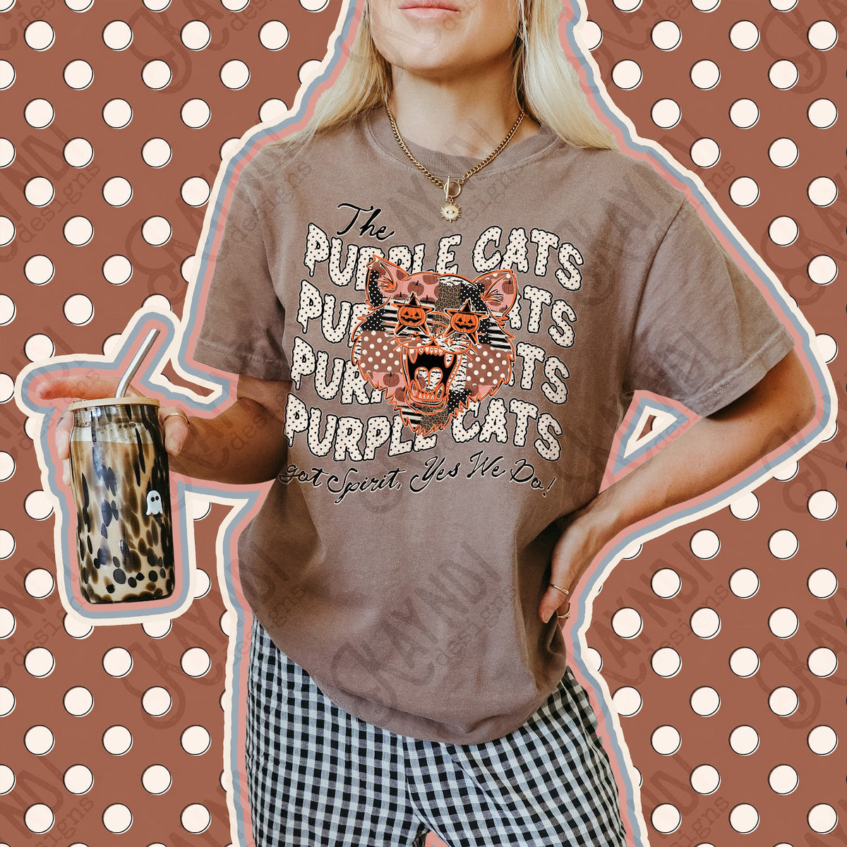 Patchwork Pumpkin Spirit Purple Cats Top