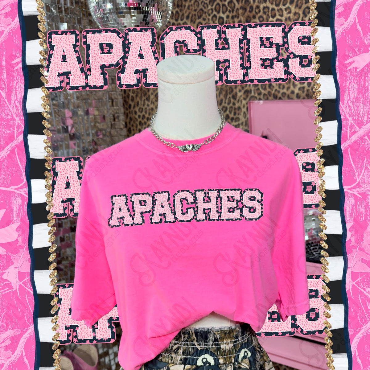 Varsity Stars Apaches TropCowg CC Neon Pink Top