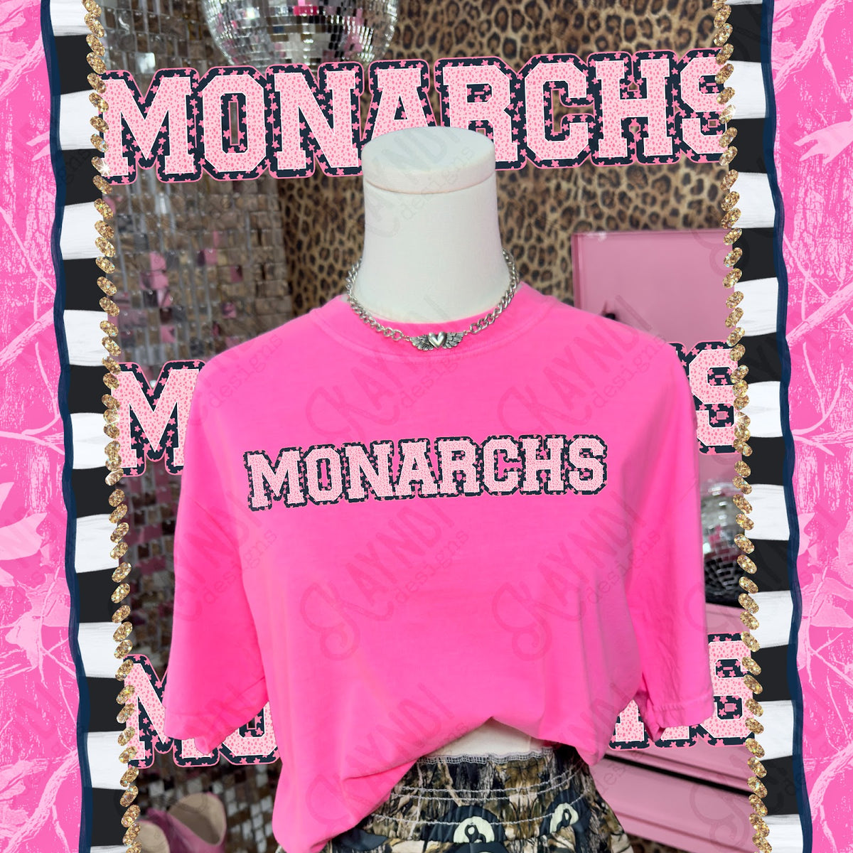 Varsity Stars Monarchs TropCowg CC Neon Pink Top