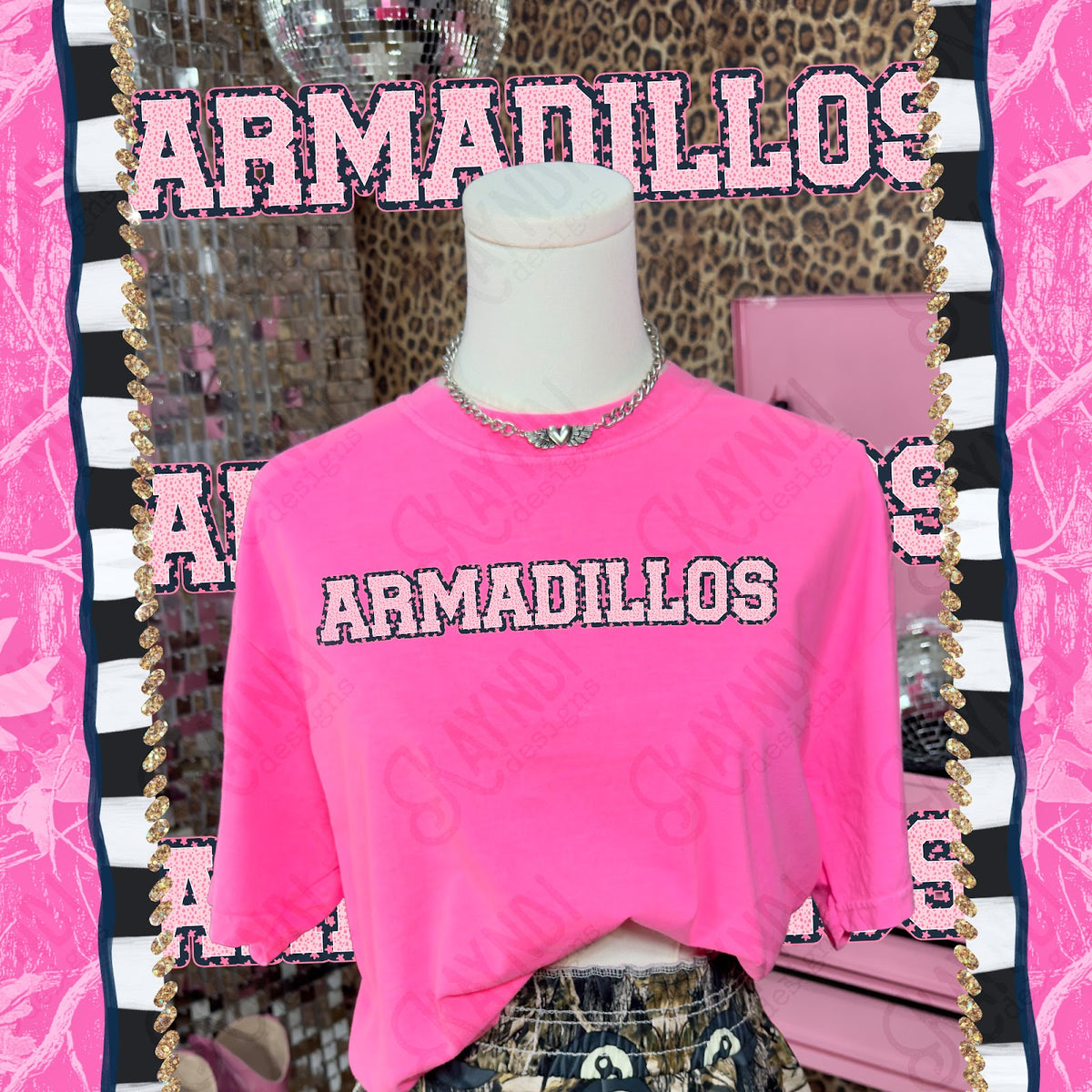 Varsity Stars Armadillos TropCowg CC Neon Pink Top