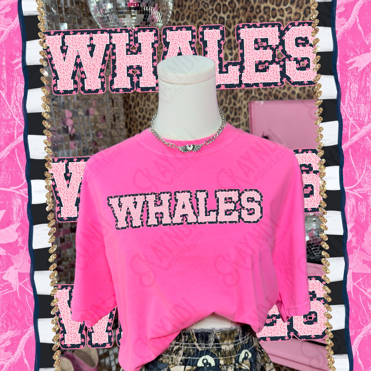 Varsity Stars Whales TropCowg CC Neon Pink Top
