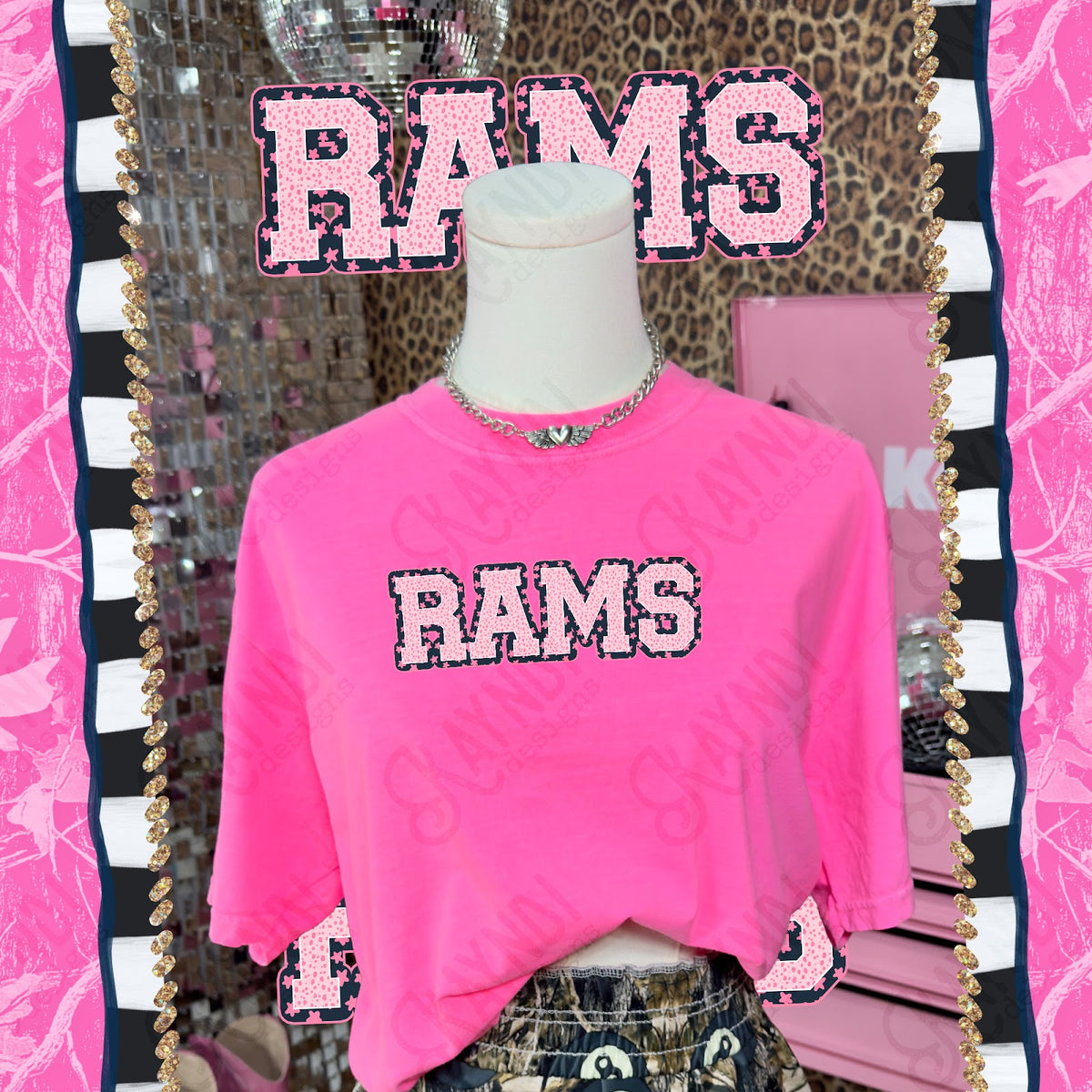 Varsity Stars Rams TropCowg CC Neon Pink Top