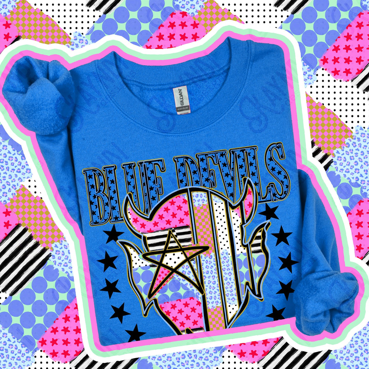 Patchwork Varisty Stars Blue Devils 2 Top