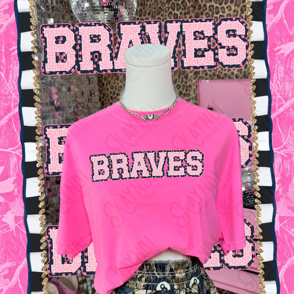 Varsity Stars Braves TropCowg CC Neon Pink Top