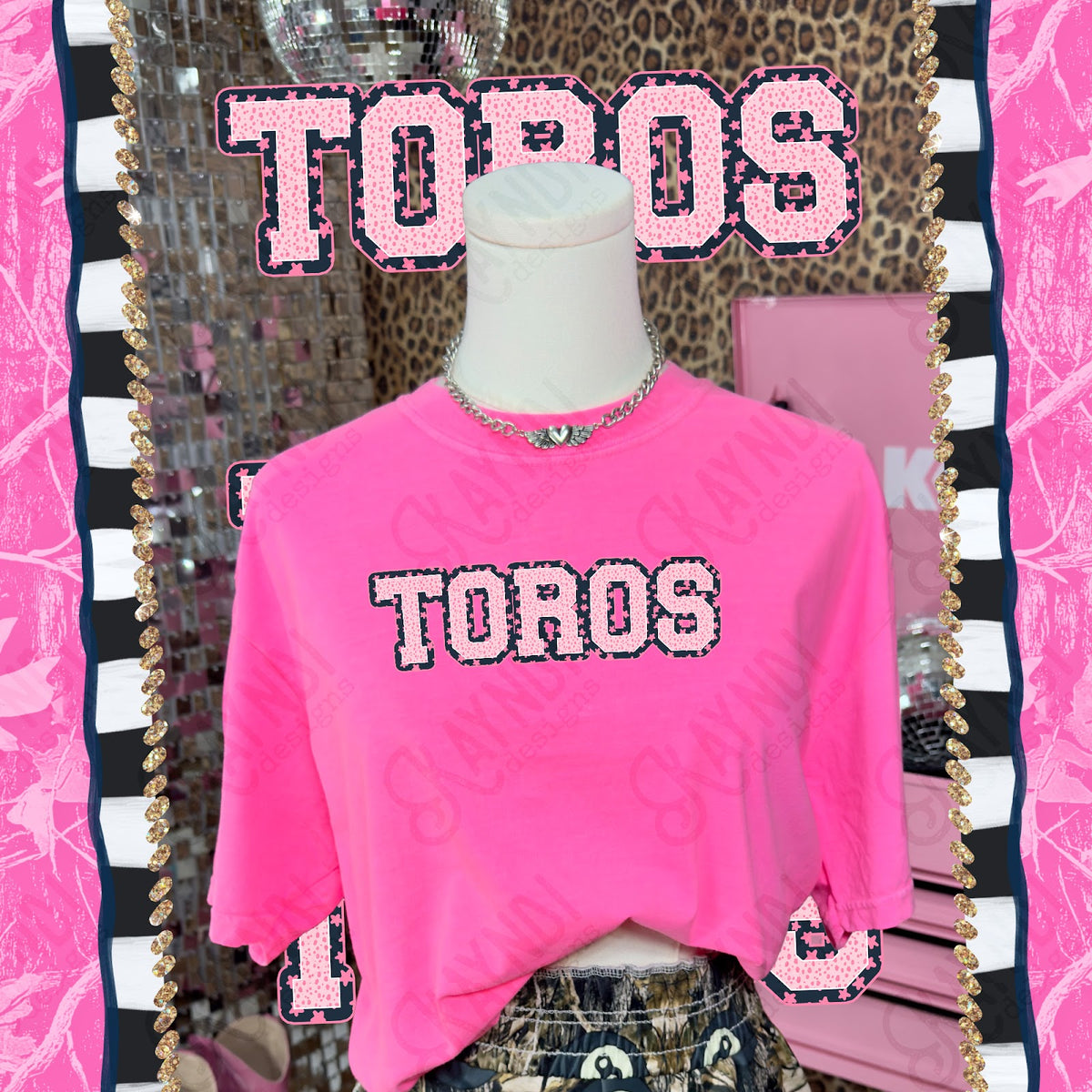 Varsity Stars Toros TropCowg CC Neon Pink Top