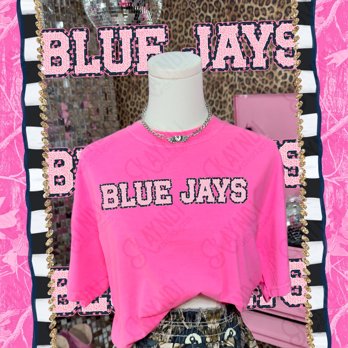 Varsity Stars Blue Jays TropCowg CC Neon Pink Top