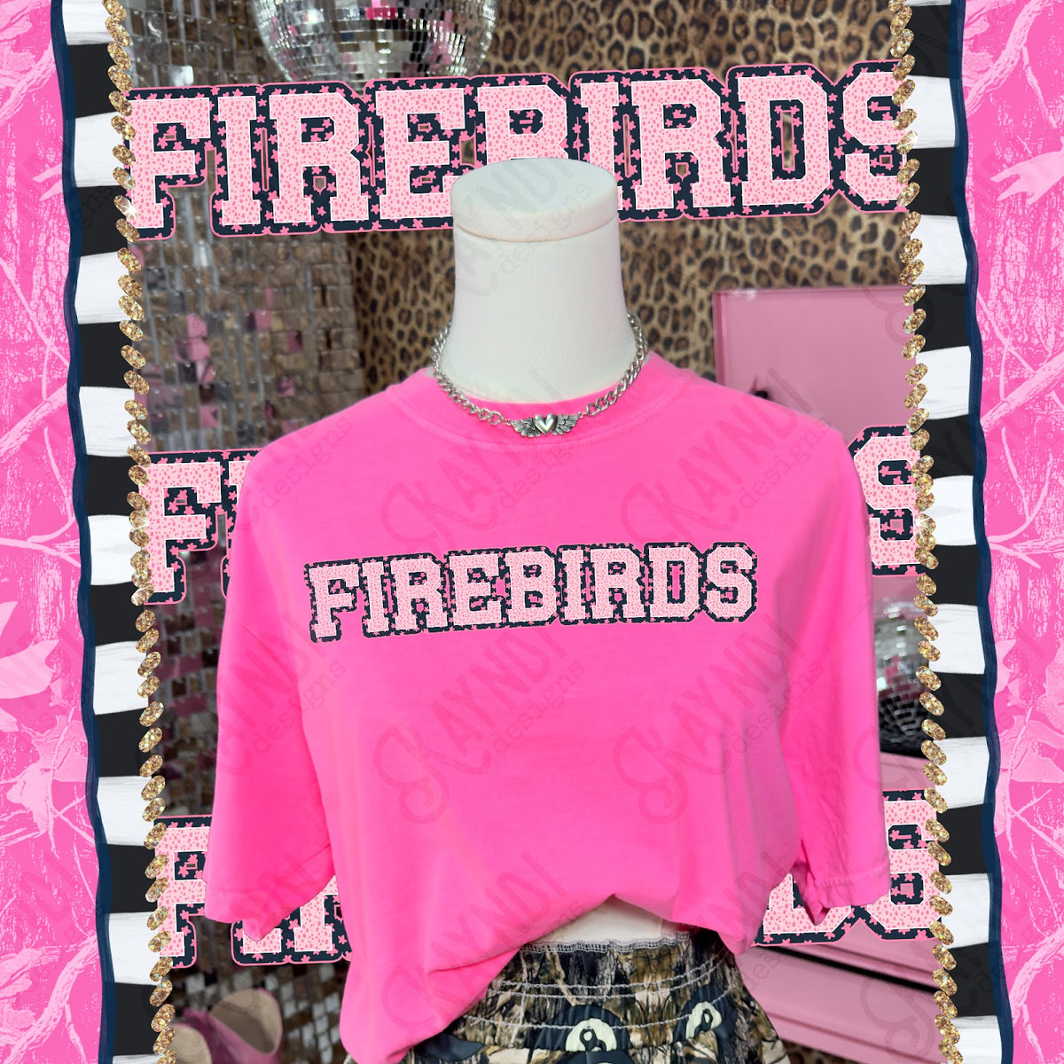 Varsity Stars Firebirds TropCowg CC Neon Pink Top
