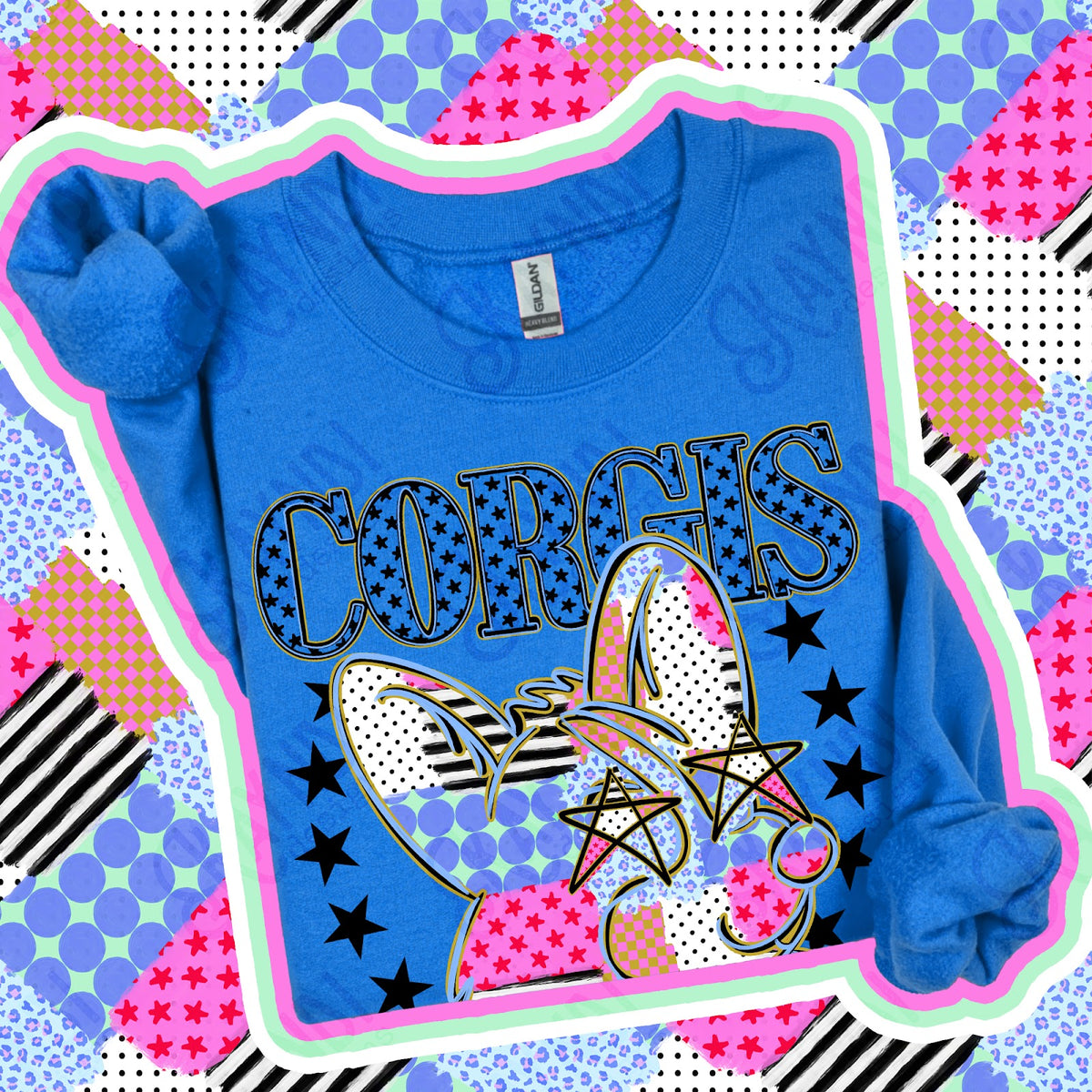 Patchwork Varisty Stars Corgis Top