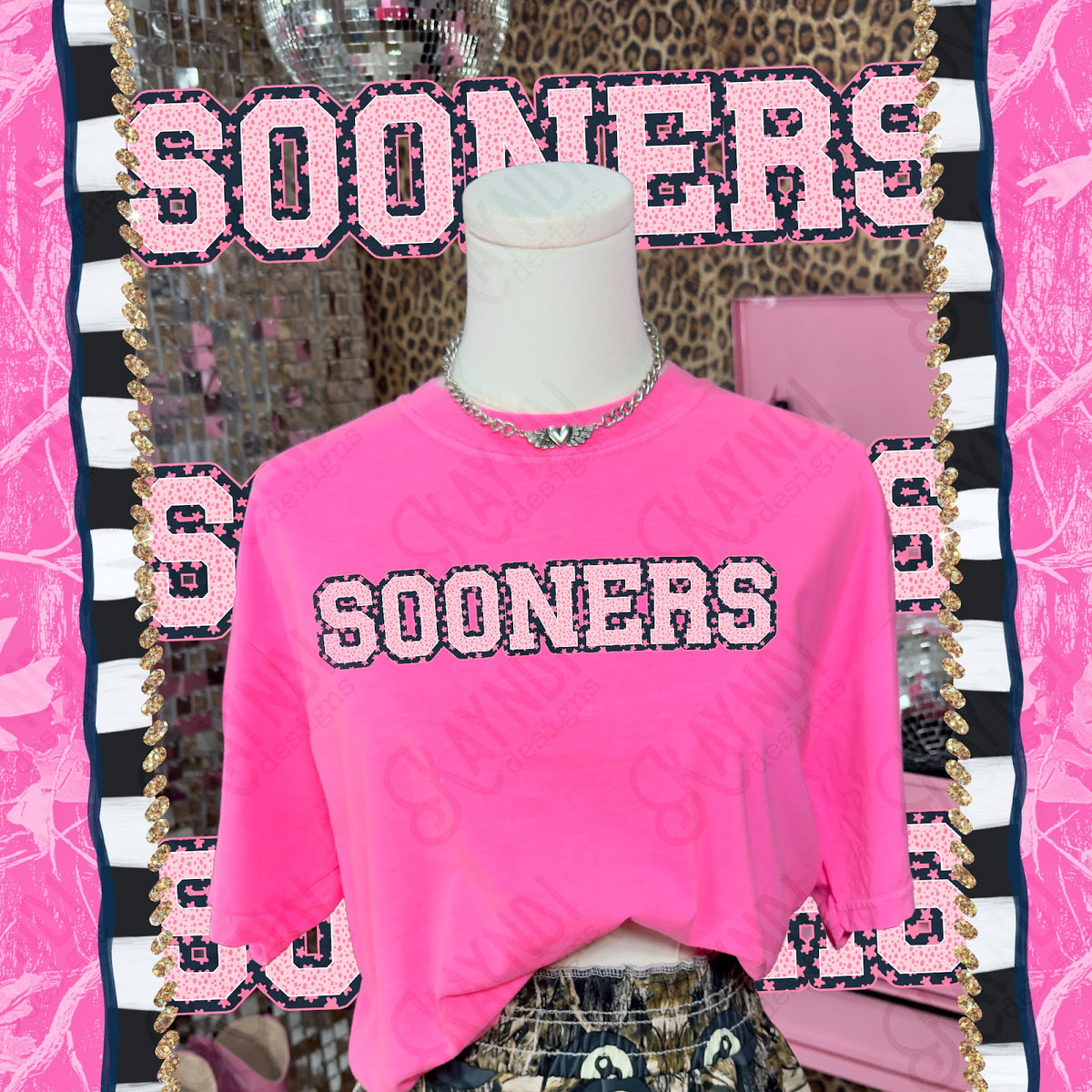 Varsity Stars Sooners TropCowg CC Neon Pink Top
