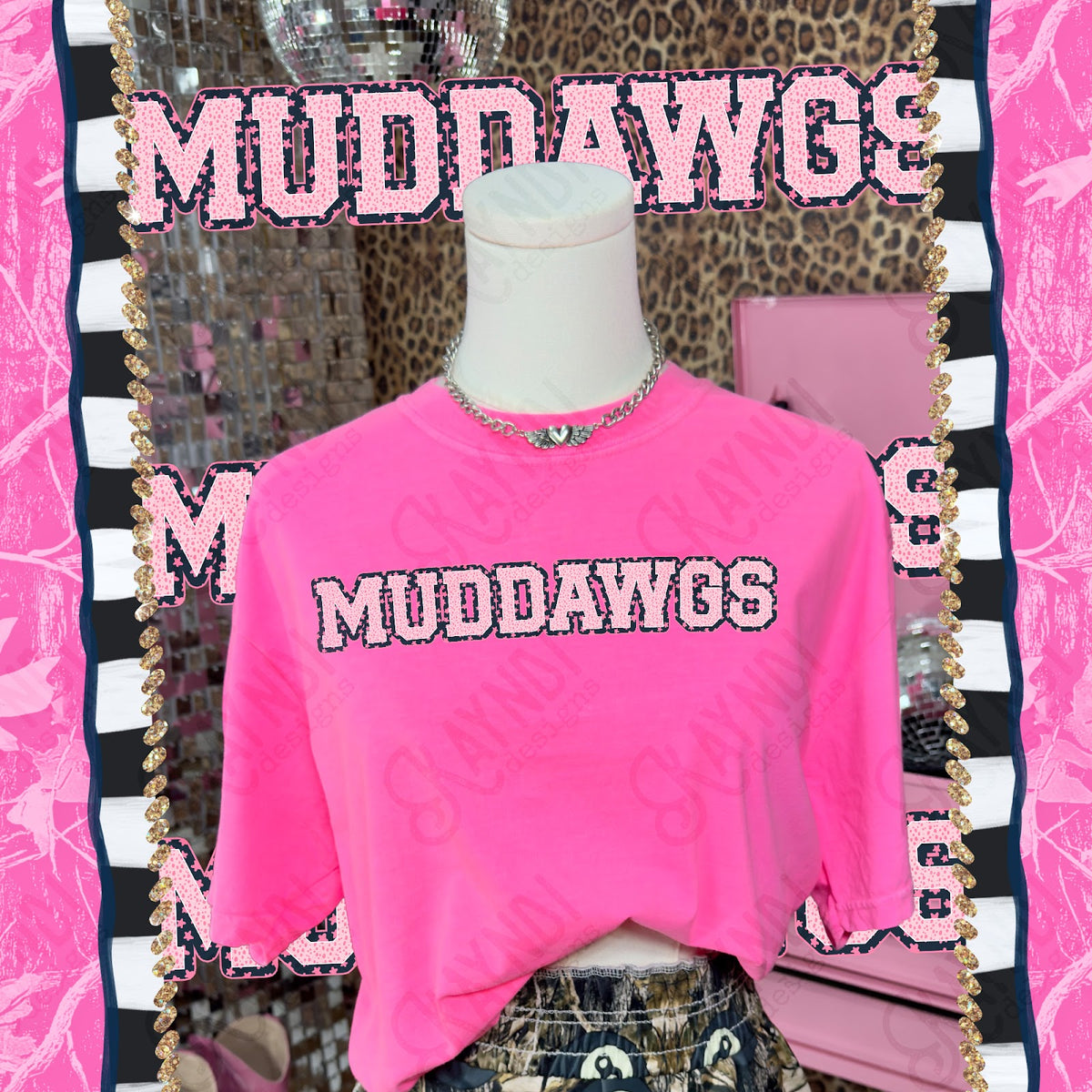 Varsity Stars Muddawgs TropCowg CC Neon Pink Top