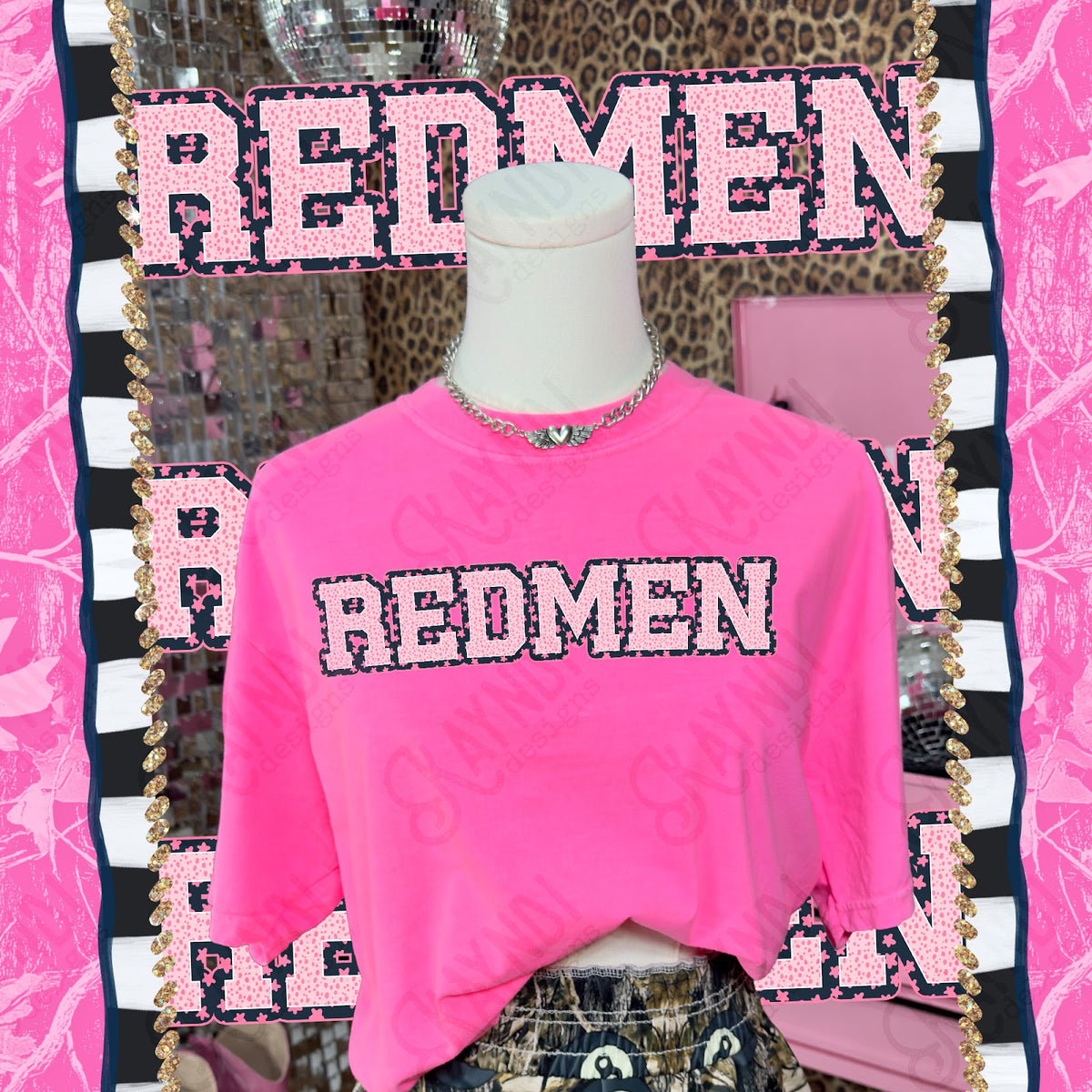 Varsity Stars Redmen TropCowg CC Neon Pink Top