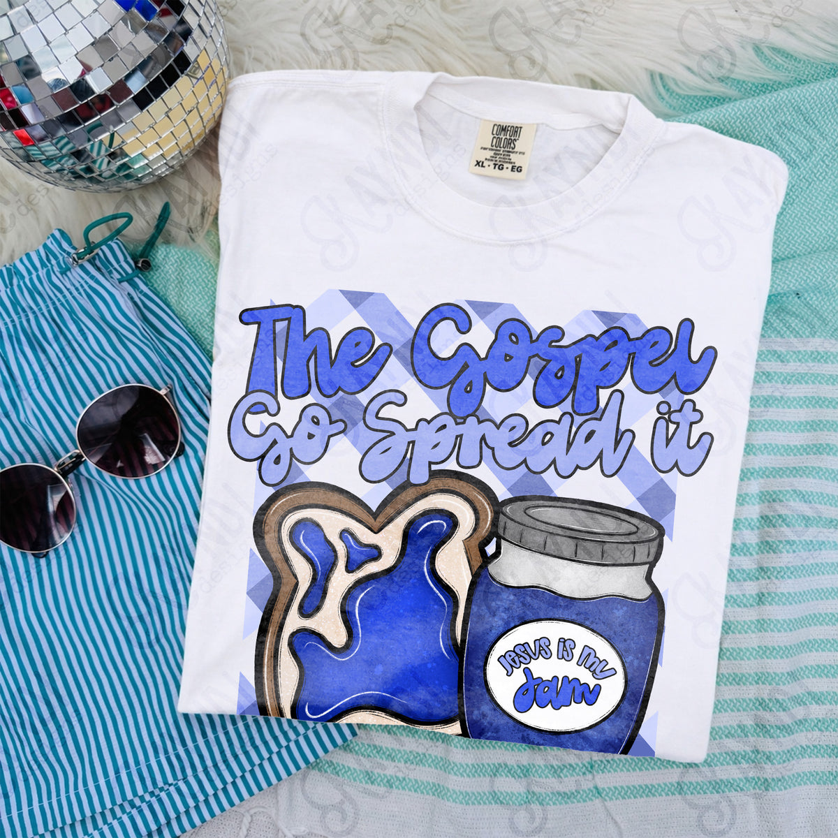 Jesus is My Jam Blue Blueberry Top — design shown on an example garment