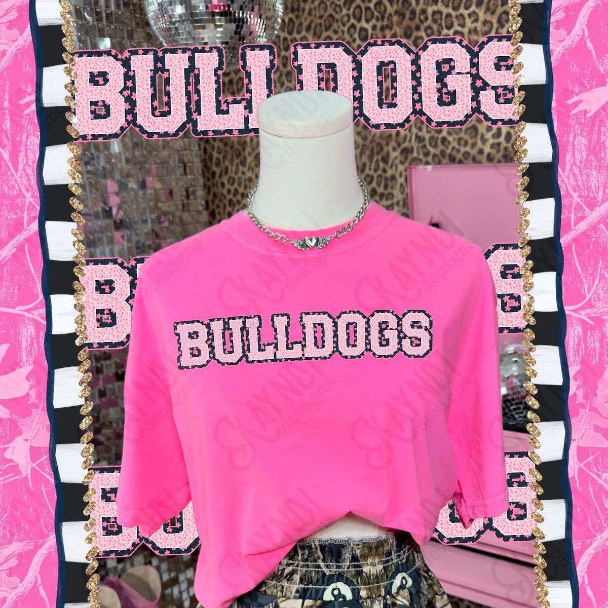 Varsity Stars Bulldogs TropCowg CC Neon Pink Top