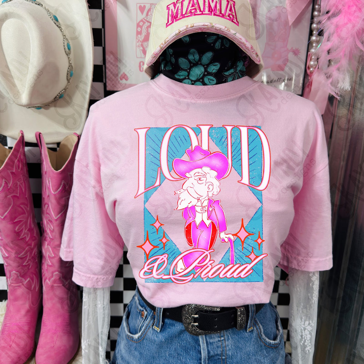 KayndiDesigns Loud and Proud Pink Colonel TropicalCowgirl Comfort Colors Blossom Top
