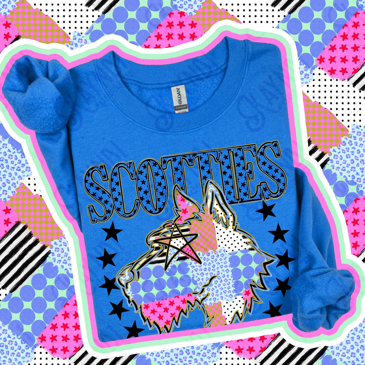 Patchwork Varisty Stars Scotties 2 Top