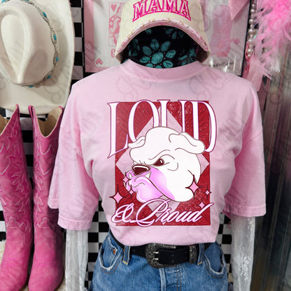 KayndiDesigns Loud and Proud Pink Bulldog 2 TropicalCowgirl Comfort Colors Blossom Top