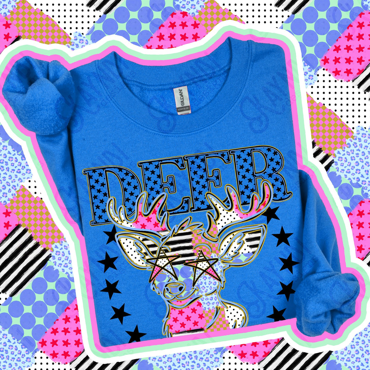 Patchwork Varisty Stars Deer Top