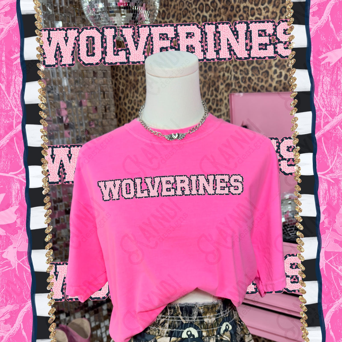 Varsity Stars Wolverines TropCowg CC Neon Pink Top