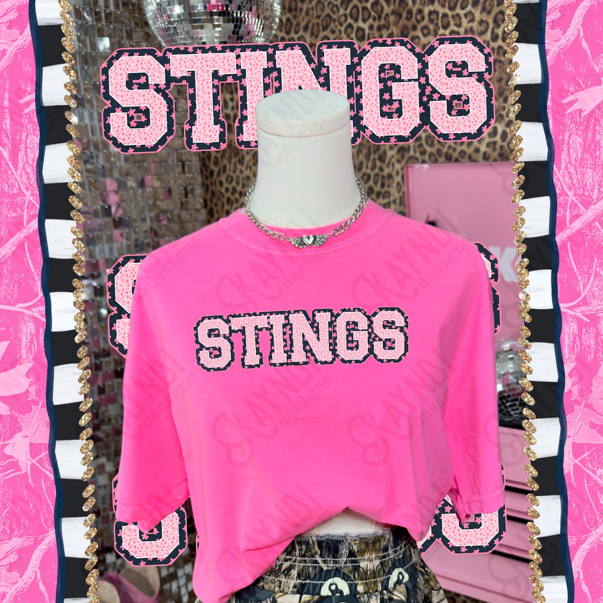 Varsity Stars Stings TropCowg CC Neon Pink Top